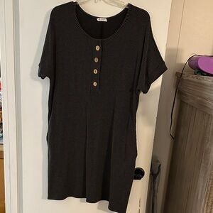 Black Ribbed Button-Down Women's knee length dress